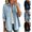 Dark Blue, variant on Distressed Denim Jacket for Women Long Sleeve Collared Button down Jean Jackets with Chest Pocket Ripped Hem Hippie Western Cowboy Coats Black XXL