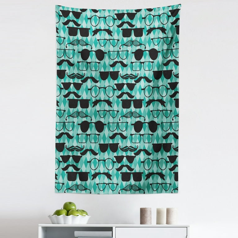 Hipster Tapestry Repetitive Mustache and Glasses Masculine Art