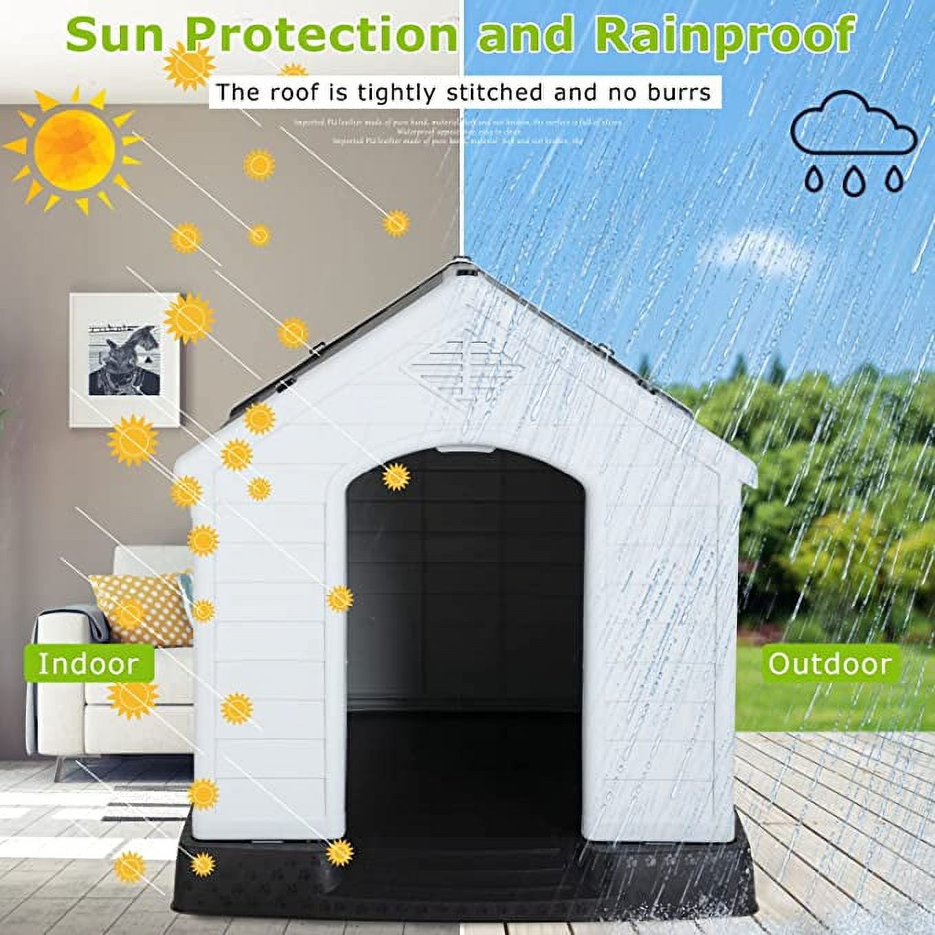 YRLLENSDAN 41/35/ 27 inch Plastic Dog House Outdoor, Waterproof Dog Houses for Small Dogs House with Air Vents and Elevated Floor Indoor Weatherproof Doghouse for Small Dogs