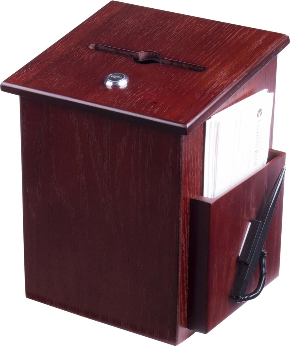 FixtureDisplays 8.0 x 10.0 x 8.5 Wooden Ballot Box for Tabletop or Wall Mahogany 19252 19252 Side Pocket Locking Hinged Door