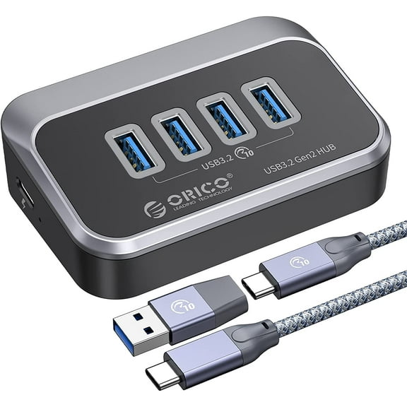 ORICO USB 3.2 Gen 2 Hub,10Gbps USB Hub with 4 USB A Ports, USB Adapter USB Extender USB Splitter with 1.64Ft USB Cable USB Multiport Adapter for MacBooks,Laptop, Camera,Keyborad, Mouse