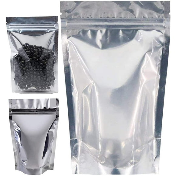 100 PCS Lolly Bags with Clear Window,14X20CM Stand Up Aluminum Foil Bags, Reusable Smell Proof Bags, Reclosable Food Pouches Bags with Zip Lock,Sealable Treat Bags