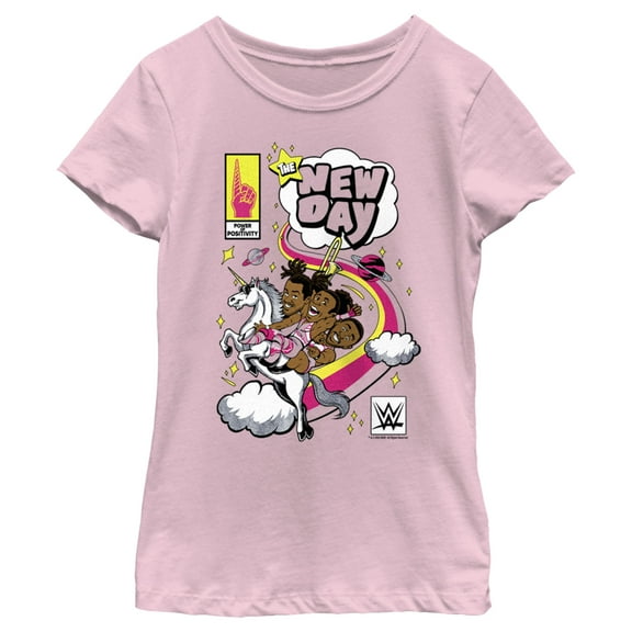 Girl's WWE New Day Unicorn Comic Graphic Tee Light Pink X Small