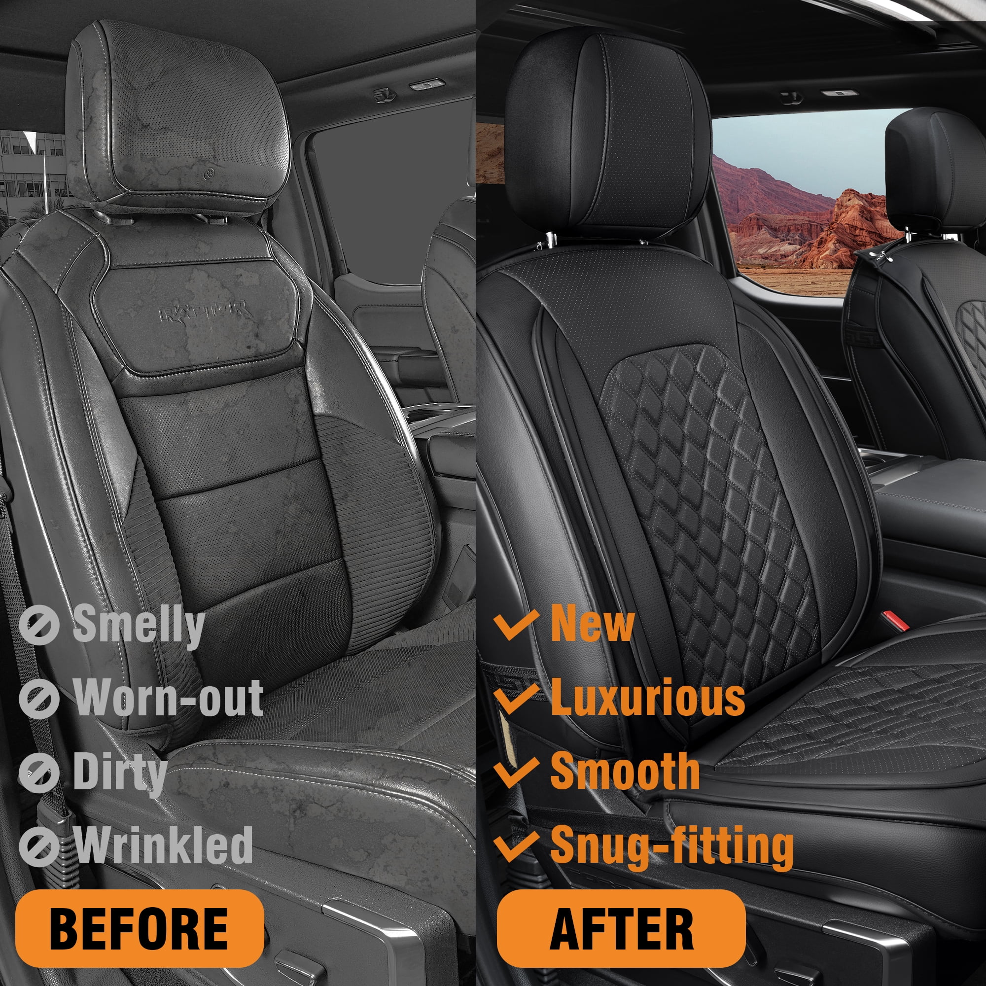 LINGVIDO F-150 Waterproof Faux Leather Automotive Seat Covers Fit for Ford 2009-2026 F150 F250 F350 F450 Super Duty Crew Cab XL XLT Lariat King Ranch Platinum