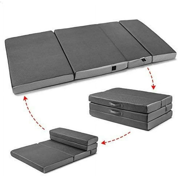 Cozzzi Folding Mattress -Trifold Foam Mattress Topper with Removable Cover -Lightweight and Portable Sleeping Mat - Compact and Easy to Storage (Grey)
