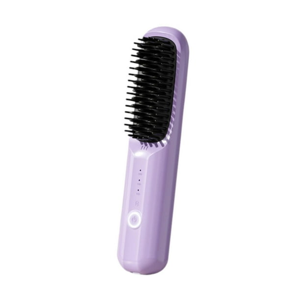 Cepillo alisador de pelo USB, 3 temperaturas ajustables, Mini plancha alisadora multifuncional, peine alisador de pelo calentado para el hogar Púrpura