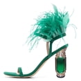 thumbnail image 2 of FSJ Women Ankle Strap with Feather Back Square Open Toe Sandals Crystal Chunky Block High Heel Pumps Fashion Wedding Party Shoes Size 10.5 Green, 2 of 4