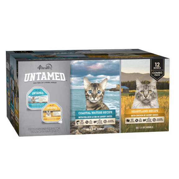 4health Untamed All Life Stages Preservative-Free Pollock, Cod and Chicken Recipe Wet Cat Food, 3.5 oz., Pack of 12 Bowls