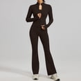 thumbnail image 4 of VISALY Women's 2 Piece Tracksuit Sets Long Sleeve Zipper Jacket with Athletic High Waist Flare Long Leggings Slim Fit Casual Sport Workout Outfit Athleisure Tracksuit Jogger Loungewear Set Brown Xl, 4 of 9