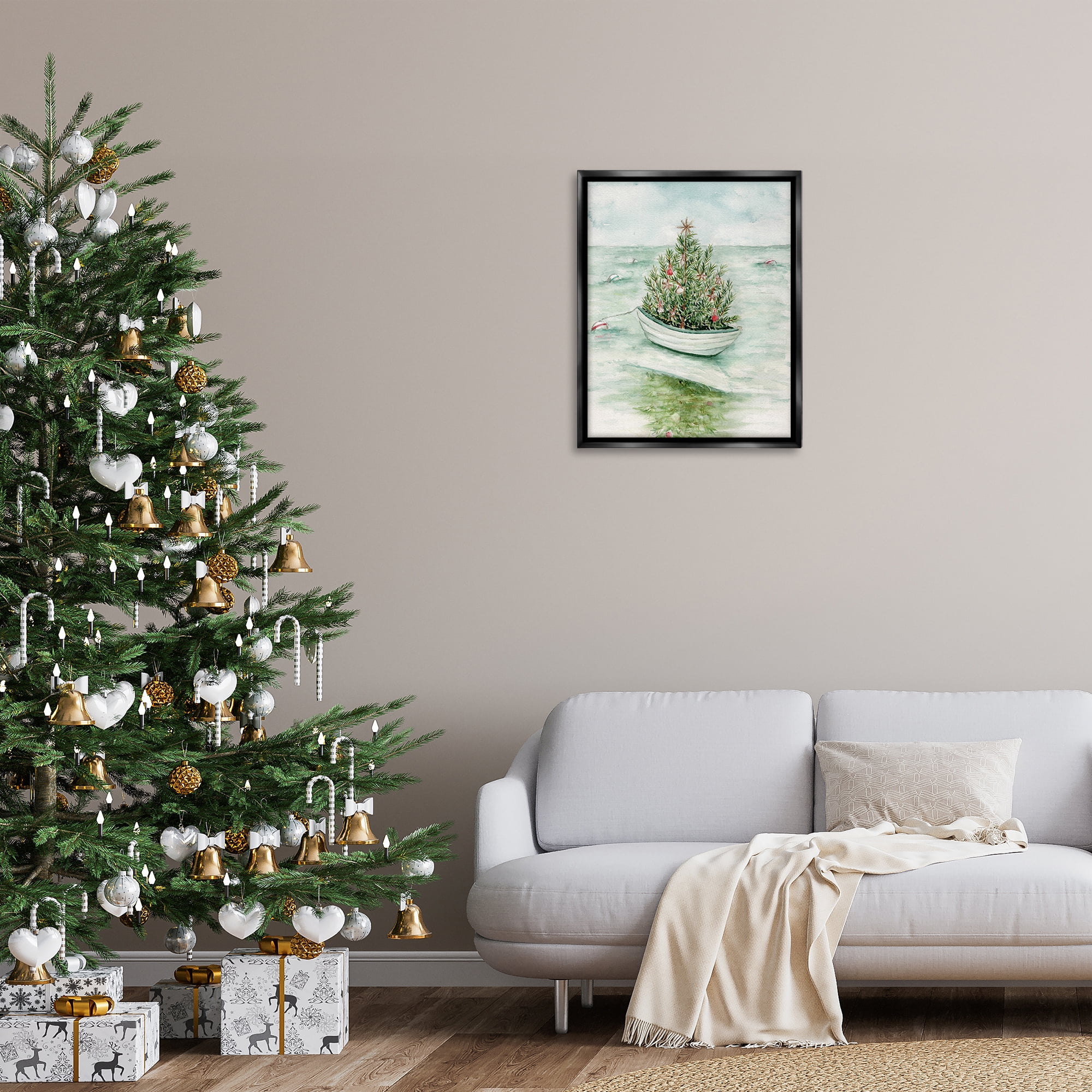 Stupell Industries Beachy Christmas Tree Holiday Painting Black Floater Framed Art Print Wall Art, 25 x 31