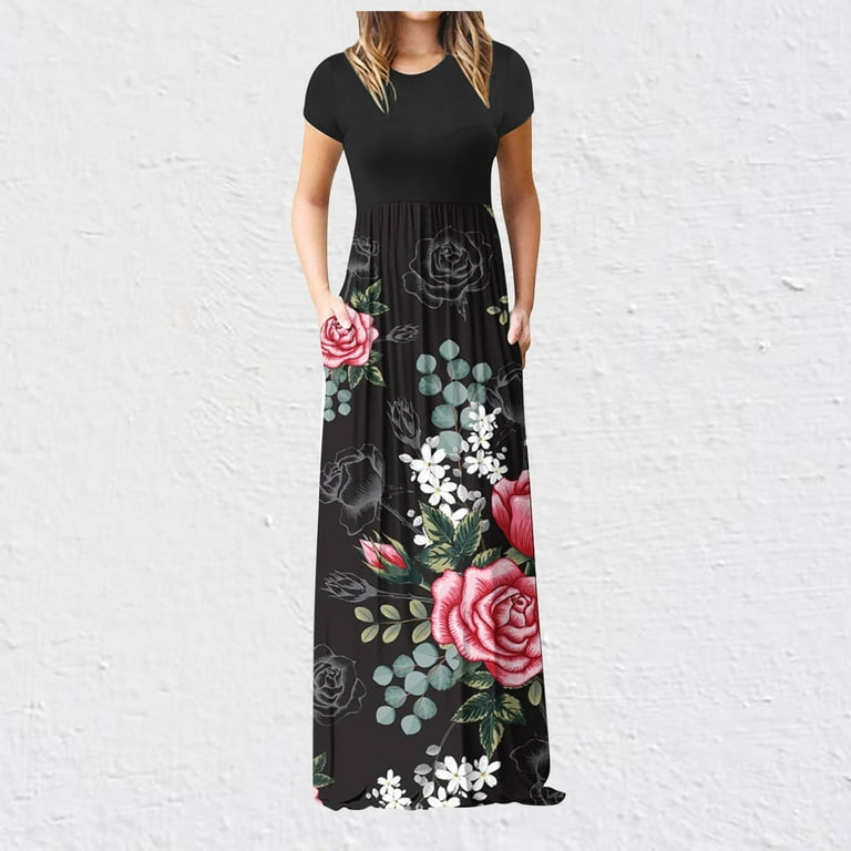 Elegant Floral Print Pocket O Neck Short Sleeve Two Pieces Elegant Floral Print Pocket O Neck Short Sleeve Two Pieces