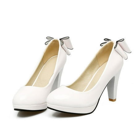 

IELGY Women s high heels large size solid color round toe patent leather