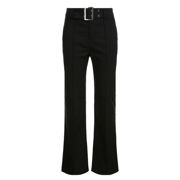 Pantalones casuales de mujer Pantalones de campana de cintura baja Cinturón negro Pantalones vaqueros delgados para mujer Fridja hfkajh101938