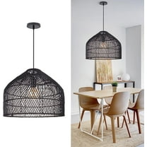 Arturesthome Black Rattan Pendant Lights Lampshade Wicker Hanging Light Fixture Chandelier for Kitchen Island Dining Room Entryway Hallway