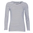 thumbnail image 1 of SOLS - Camiseta de manga larga con estampado de rayas modelo Marine para mujer (Blanco/Azul marino), 1 of 3