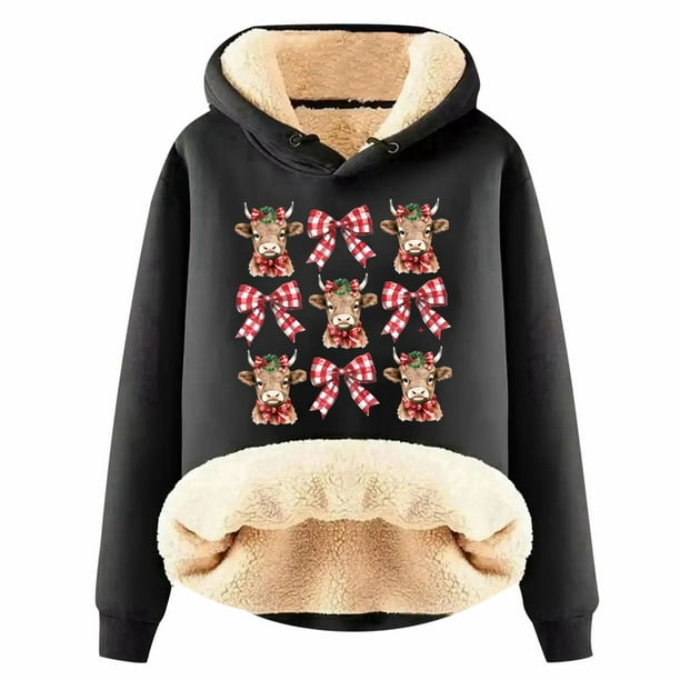 WILLBEST Sudadera de Mujer con Estampado Navideño de Vaca, Estilo Vaquero, Estilo Femenino y Grueso XX-Grande