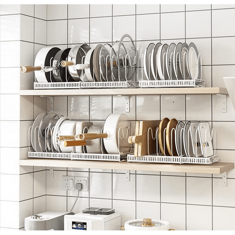 AHNR Expandable Pot and Pan Organizers Rack, 10+ Pans and Pots Lid  Organizer Rack Holder for Cabinet, Kitchen Cabinet Pantry Bakeware  Organizer Rack