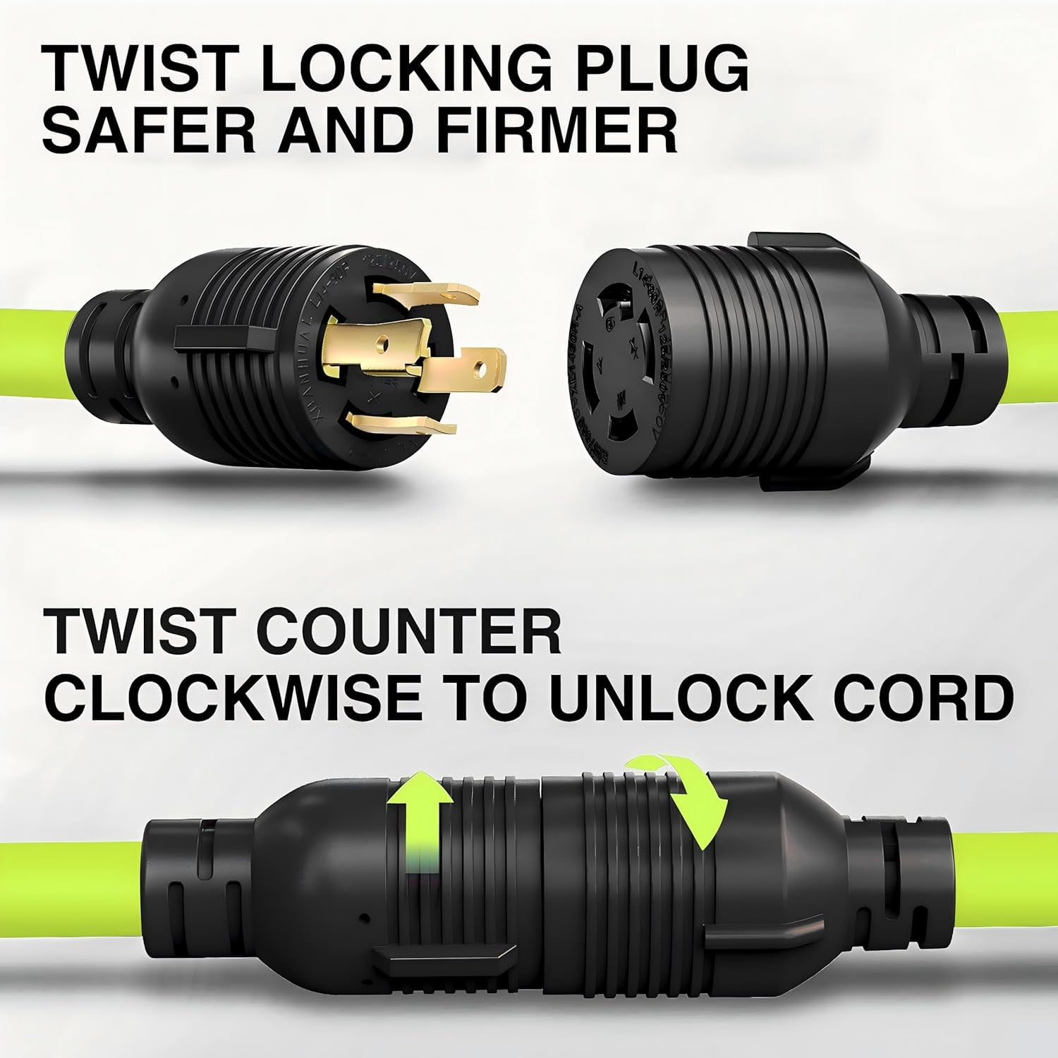 Nilight 100FT 30Amp Generator Extension Cord 125V Heavy Duty 10/3 Gauge Pure Copper STW Wire UL ETL Listed 4 Prong L14-30P L14-30R Weatherproof Suit for Camper Outdoor Use Bright Green