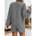thumbnail image 3 of Women'S 2 Piece Outfits Set Long Sleeve Tie Front Top Short Set Casual Tracksuit Pajama Sets Black S, 3 of 8