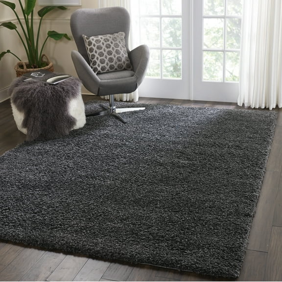Nourison Malibu Shag Solid Shag Dark Grey 6'7" x 9'6" Area Rug, (7' x 10')