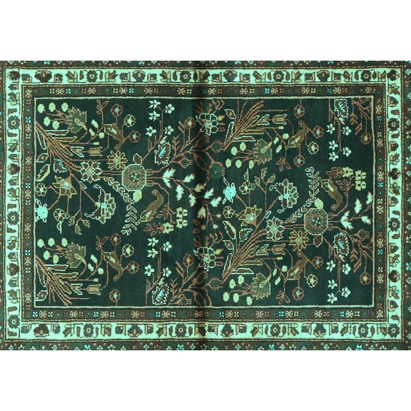 Ahgly Company Indoor Rectangle Persian Turquoise Blue Traditional Area Rugs, 5' x 7'