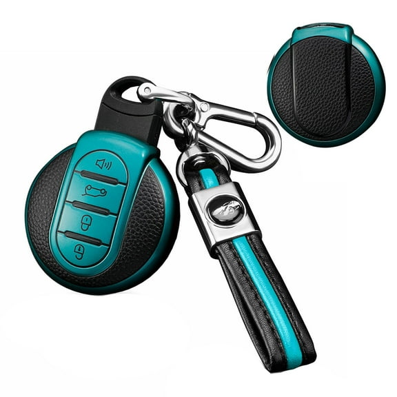 Leather Texture Key Fob Cover for Mini Cooper Clubman Countryman Convertible Hardtop F54 F55 F56 F57 F60 Key Accessories Keyless Full Protection Smart Key Case Shell with Keychains