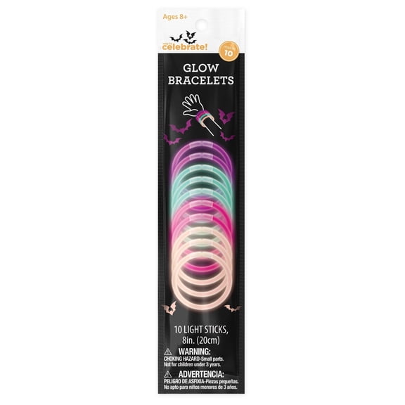 Glow Bracelet Party Favors, Pink/Purple/Blue, 8", 10 Count, Halloween by Way To Celebrate