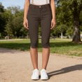 thumbnail image 4 of Cutuoiiu Women Fashion Button Closure Solid Color Mid Rise Slim Fit Capri Pants with Side Vent and Pockets Casual Stretch Trousers Gifts, 4 of 9