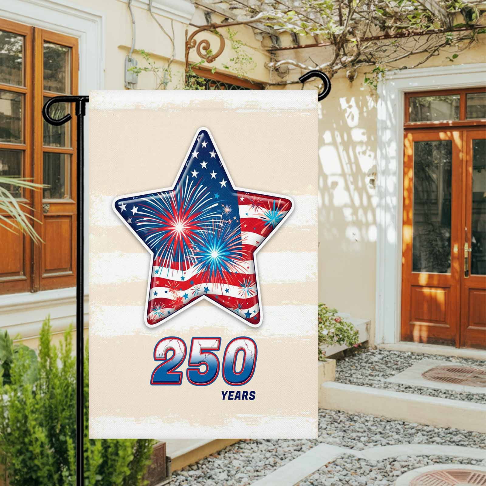 4th of July Garden Flags American Flag Garden Flag Double Sided Welcome Flag Patriotic Star Fireworks 250 Years USA Independence Day Yard Flags for Outdoor Lawn Porch Memorial Day Decor 28x40 Inch
