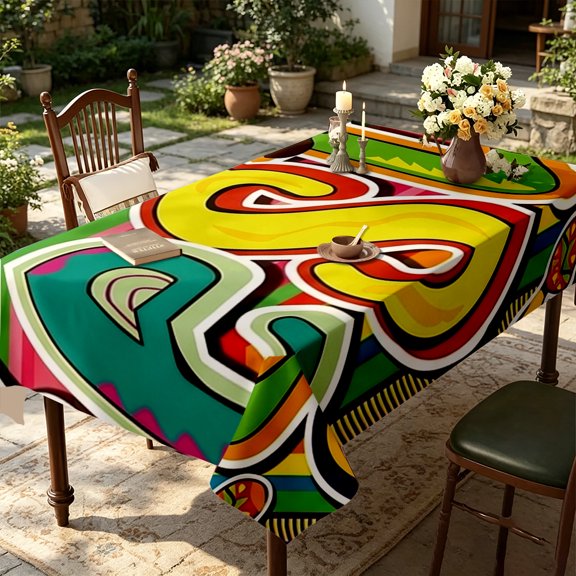 Multicolor Banded Graphic Pattern Table Cover,35x55/55x55/55x70/60x86/60x94/60x102 inch,Polyester,Kitchen Dining Living Room Home Decor