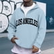 thumbnail image 1 of MHFRRA Sudadera con Capucha y Cremallera de Un Cuarto con Estampado de Letras, Suave y Cómoda, para Uso Informal, Sudadera Deportiva Ligera Azul claro, 1 of 3