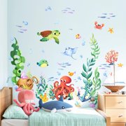 ZONSGIN Under the Sea Wall Decals Ocean Fish Seaweed Sea Turtle Octopuses Wall Stickers for Kids Toddlers Bedroom Living Room Baby Nursery Wall Decor