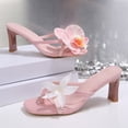 thumbnail image 5 of Womens Kitten Heels Square Toe Tong Sandals Heeled Flip Flops with Flower Decor Summer Dressy Slip on Slides Shoes Pink Size 9, 5 of 7