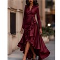thumbnail image 5 of ClodeEU Women's V Neck Slim Dress With Asymmetrical Hem And Ruffle ,Trendy Classy Ruffle Party Maxi Dress Wine,Womens Plus S, 5 of 6