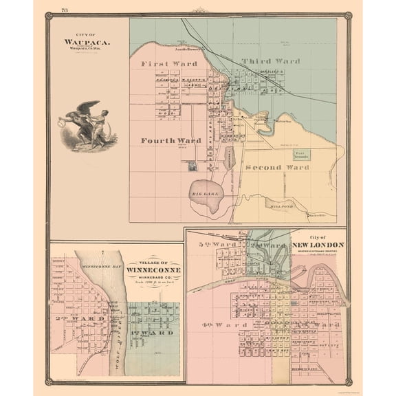 Historic City Map - Waupaca New London Winneconne Wisconsin - Snyder 1877 - Vintage Wall Art