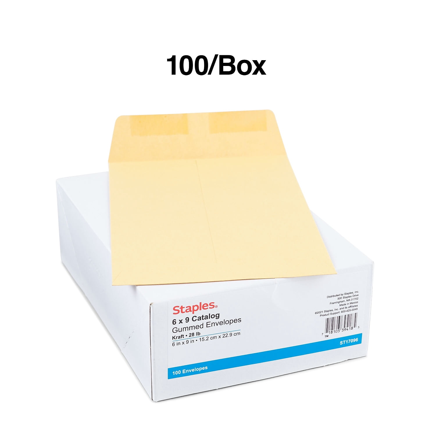 Staples Gummed Catalog Envelopes 6" x 9" Brown 200/Carton ST17096-CCVS