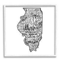 Stupell Industries Illinois US State Typography Map Shape Graphic Art White Framed Art Print Wall Art, Design by The Saturday Evening Post