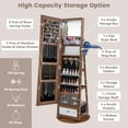 thumbnail image 5 of Giantex 360° Swivel Jewelry Cabinet, Standing Jewelry Armoire Organizer w/LED Light, Full Length Mirror & Dressing table, Walnut, 5 of 9