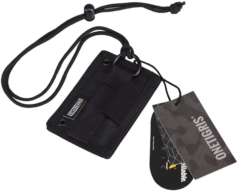 EXCELLECT Elite SPANKR Tactical ID Card Holder Loop Patch Adjustable Removable Neck Lanyard Key Ring and Credit Card Organizer BLK