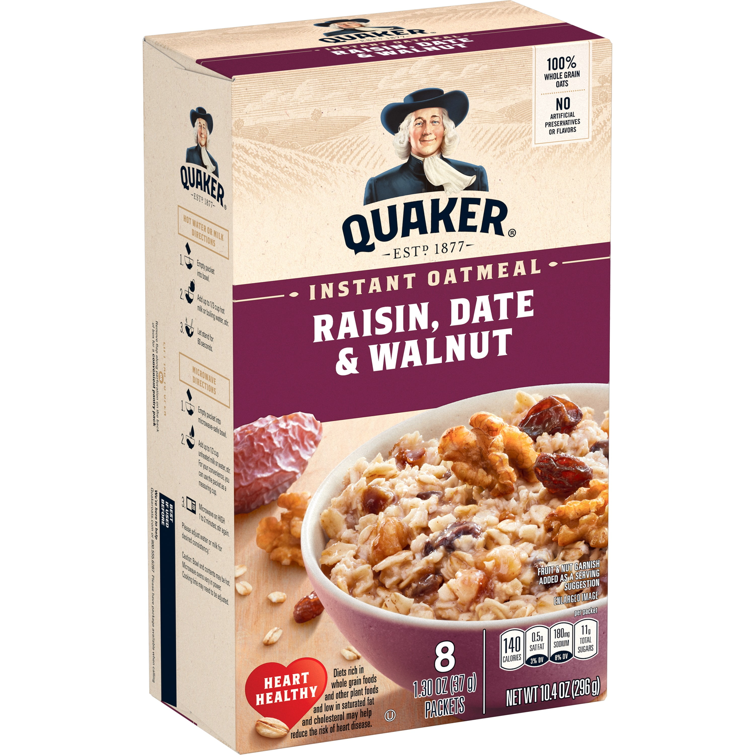 (12 pack) Quaker Instant Oatmeal, Raisin Date Walnut, 10.4 Oz