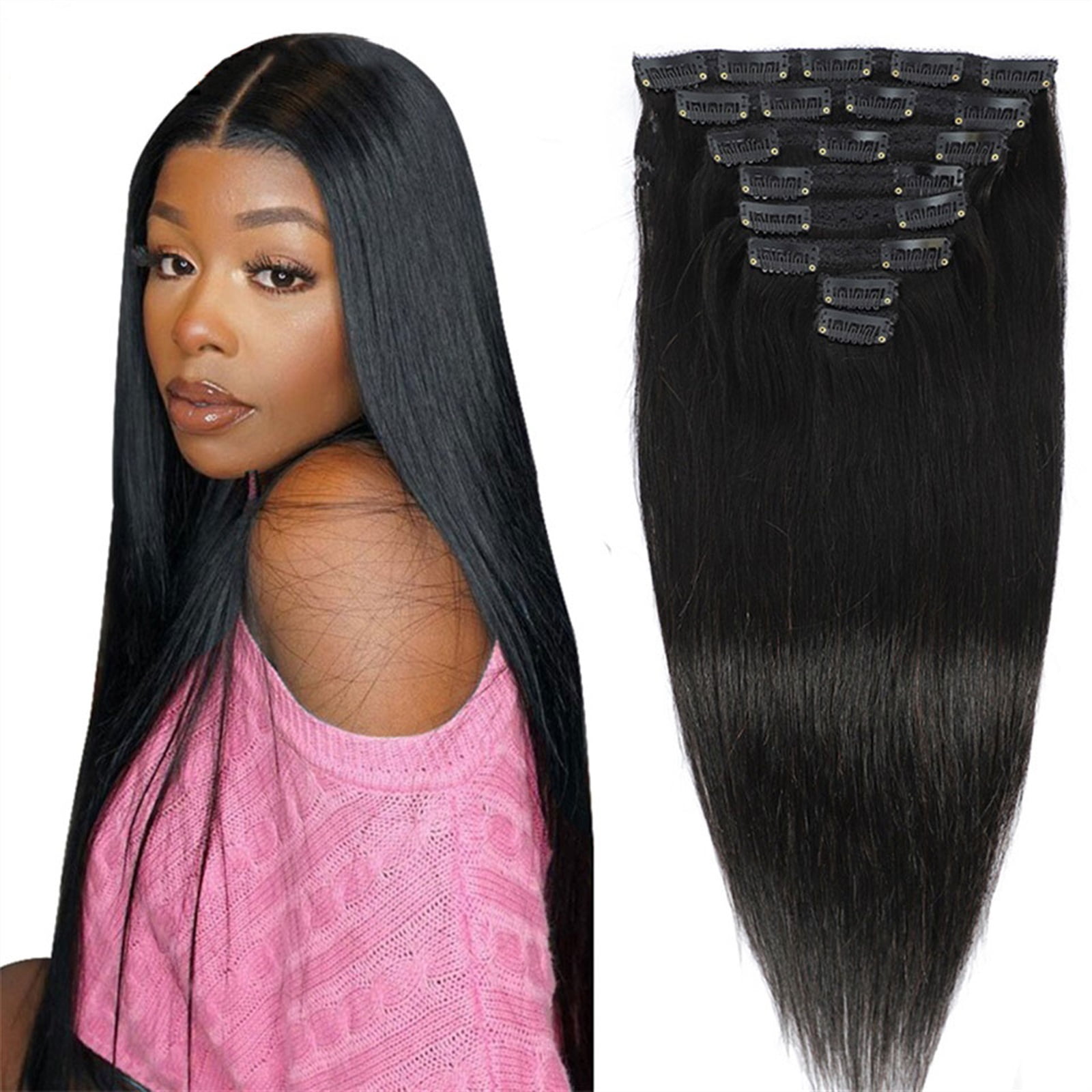 8" - 26" Hair Straight Clip in Hair Extensions Real Remy Thick Natural Black Brazilian Remy Human Hair 8 Pieces 120 Gram Per Set