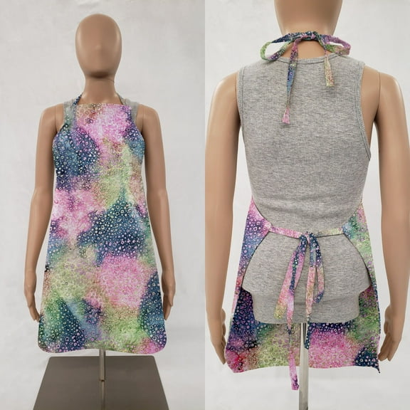 Batik Tie Dye Bib Apron by Penny's Needful Things (Pink Blue Green Spots)