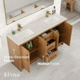 thumbnail image 3 of Eviva Curio 60"W x 18"D Walnut Double Sink Bathroom Vanity with White Carrara Quartz Countertop and Undermount Porcelain Sinks, 3 of 11