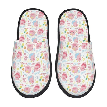 Balery Cute Pig Slient Indoor Furry Fleece Comfort House Shoes Soft Non-Slip Home Shoes Cotton slippers House Slippers-- Medium