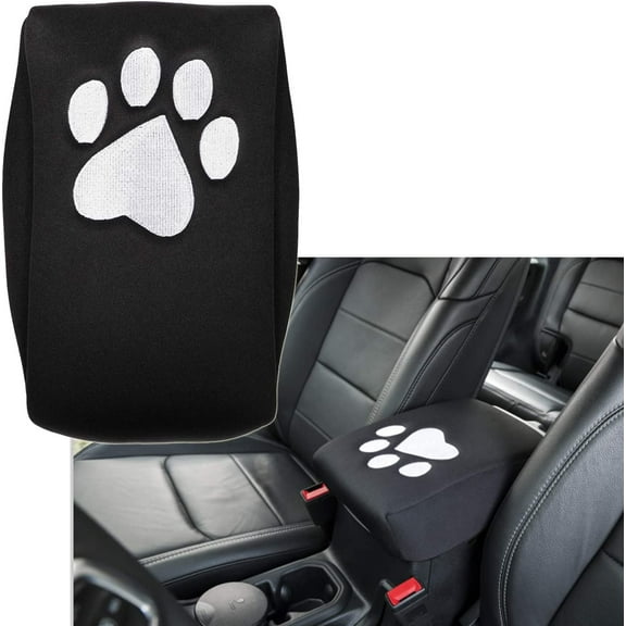 Neoprene Center Console Armrest Pad Cover Black Dog Paw Print Protector Cushion for Jeep 2011-2022 Grand Cherokee