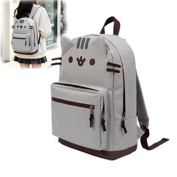 Cute Cat Ear Backpack, Lightweight Kawaii Travel Daypack, Cute, lightweight Grey Casual Rucksack for School Commute, travel, shopping, city walks, and everyday adventures.