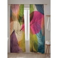 thumbnail image 5 of Colored Leave Sheer Curtains 2 Panels Set Spring Retro Pastoral Plant Lihgt Filtering Rod Pocket Voile Drape, Semi Sheer Window Curtains for Bedroom Living Room, 52"x96", 5 of 5