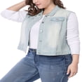 thumbnail image 4 of Unique Bargains Women‘s Plus Size Chest Pockets Single Breasted Denim Sleeveless Jacket, 4 of 6