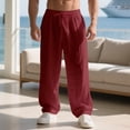 thumbnail image 6 of Mens Casual Pants Drawstring Elastic Waist Lightweight Linen Pants Loose Fit Straight Legs Beach Trousers Wine M, 6 of 9