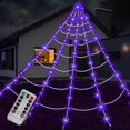 thumbnail image 1 of Decoraciones de Halloween con tela de araña, luces para exteriores, telaraña gigante de 16,4 pies y decoración iluminada de 8 modos para patio exterior, 1 of 5